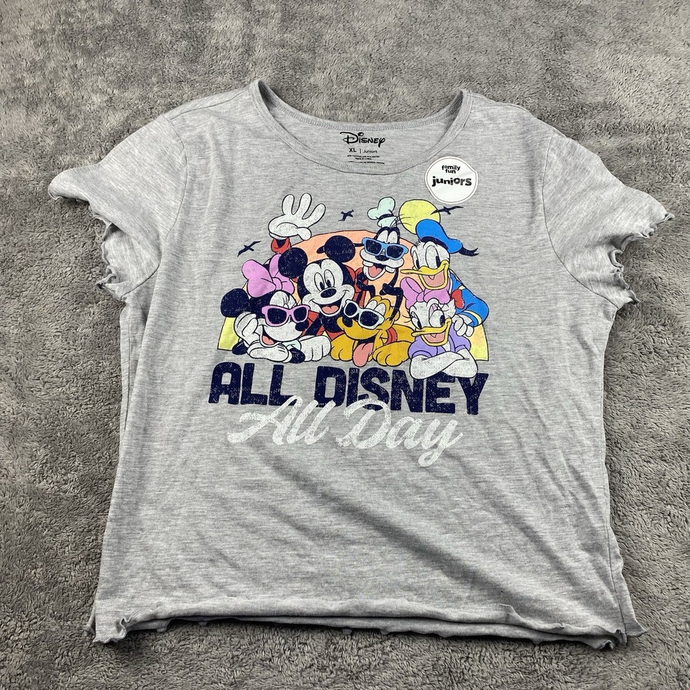 Disney Classic Characters Womens Tee Shirt Top Juniors XL Gray Short Sleeve